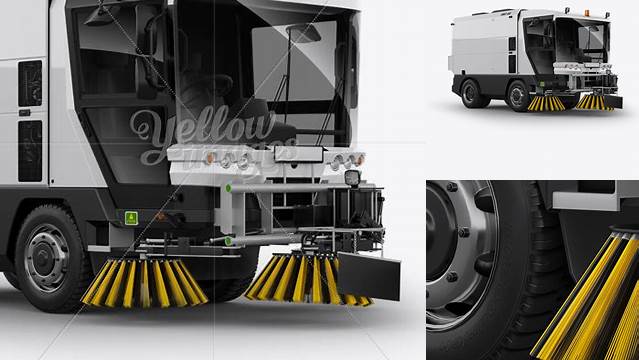 6345+ Street Sweeping Machine PSD Mockup Halfside view Easy-to-Edit PSD