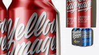 635+ Carton Carrier with 4 Metallic Cans PSD Mockup Side View Elegant Photoshop Mockup