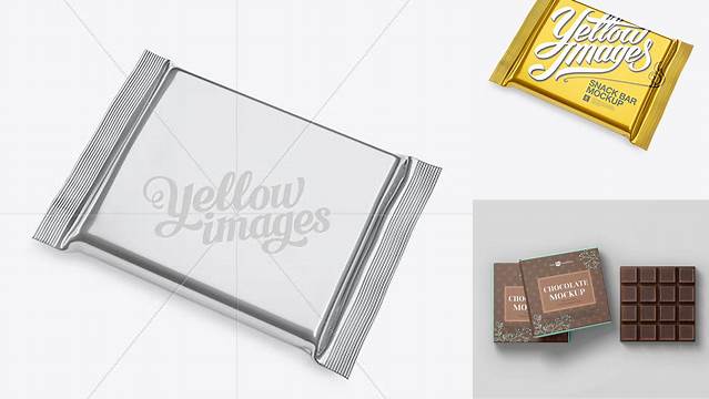 6354+ Metallic Square Chocolate Bar PSD Mockup Halfside View High-Angle Shot Easy-to-Use PSD Template