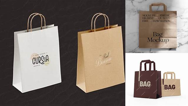 6355+ Glossy Kraft Paper Shopping Bag PSD Mockup Front View Customizable Photoshop Template