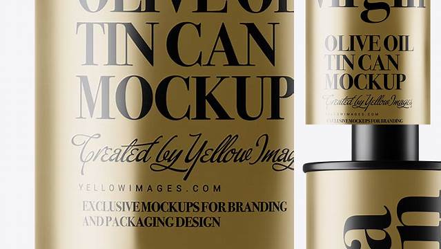 636+ Matte Metallic Olive Oil Tin Can with Cap PSD Mockup Customizable Design Files