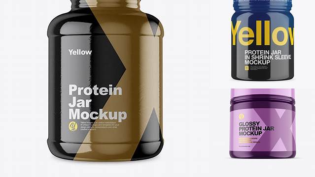 6360+ Glossy Protein Jar with Shrink Sleeve PSD Mockup Creative Photoshop Resources