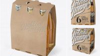 6360+ Kraft Paper 6 Pack Beer Bottle Carrier PSD Mockup 3/4 View High-Angle Shot PSD for Creative Projects