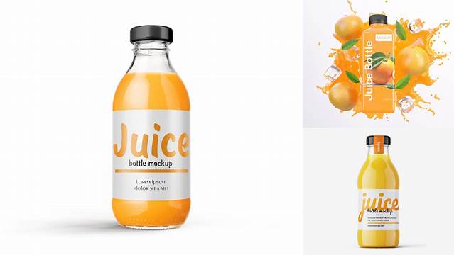 6363+ 60ml Plastic Bottle with Orange Juice PSD Mockup High-End Layered Mockup Free