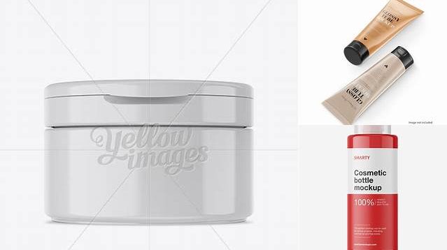 6368+ Glossy Cosmetic Jar with Flip Top Cap PSD Mockup Front View Downloadable PSD Design Template