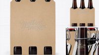 6369+ Kraft Paper 6 Pack Amber Bottle Carrier PSD Mockup Halfside View Customizable Design Files