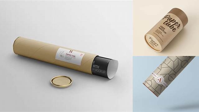 6369+ Matte Plastic Tube With Paper Label PSD Mockup Front View Advanced Photoshop Template