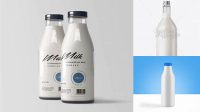 6387+ 1L Clear Glass Bottle with Milk PSD Mockup Easy Editable