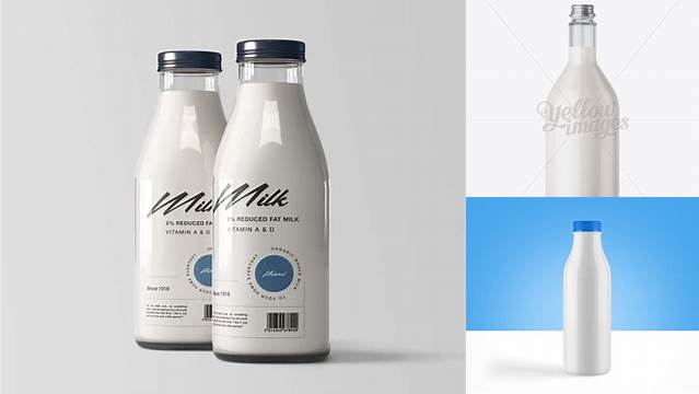 6387+ 1L Clear Glass Bottle with Milk PSD Mockup Easy Editable