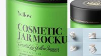 6397+ Green Frosted Glass Cosmetic Jar PSD Mockup High-Angle Shot High-Resolution PSD Download