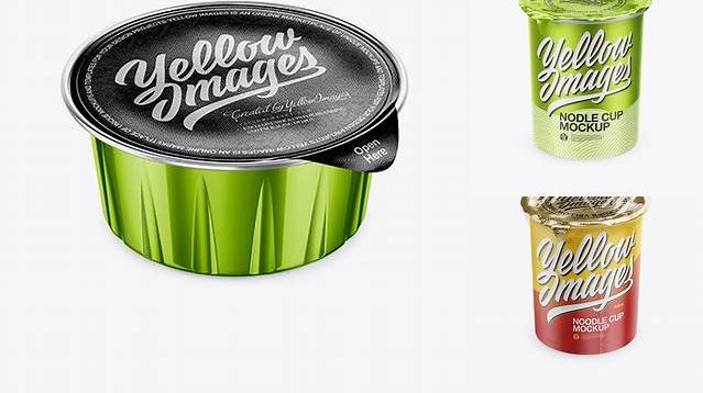 6397+ Metallic Noodle Cup With Foil Lid PSD Mockup High-Angle Shot Custom Graphic Mockup File