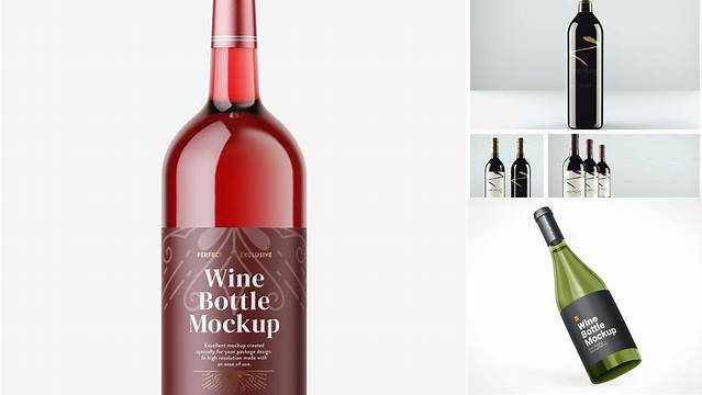 6399+ Clear Glass Bottle with Red Wine PSD Mockup Front View Best Free Mockup PSD