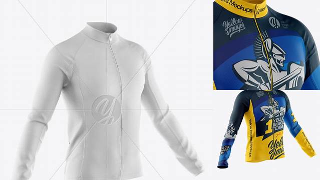 6399+ Men's Full-Zip Cycling Jersey With Long Sleeve PSD Mockup Front View Free Creative Design