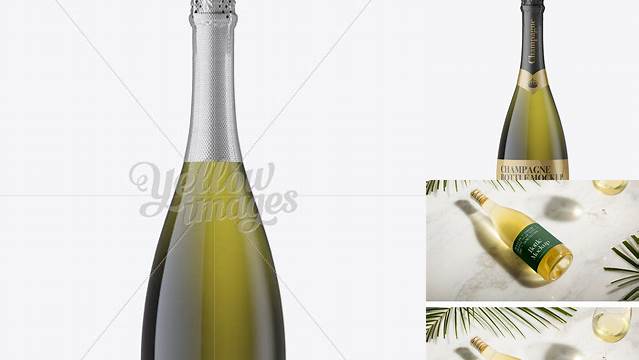 6403+ Dead Leaf Green Champagne Bottle PSD Mockup Front View Professional Quality PSD Freebie