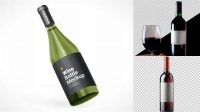 6405+ Antique Green Glass Bottle With Red Wine PSD Mockup Premium Quality PSD Freebie