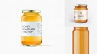 6408+ Glass Jar with Honey PSD Mockup Front View High Angle Shot Layered PSD File Free Download