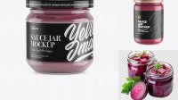 6410+ Glass Jar With Beet Sauce PSD Mockup Elegant and Versatile PSD Resource