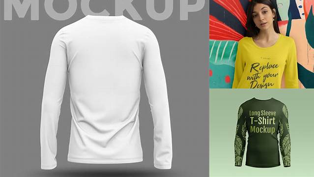 6410+ Men's Baseball T-shirt With Long Sleeves PSD Mockup Back View High-Resolution Editable PSD