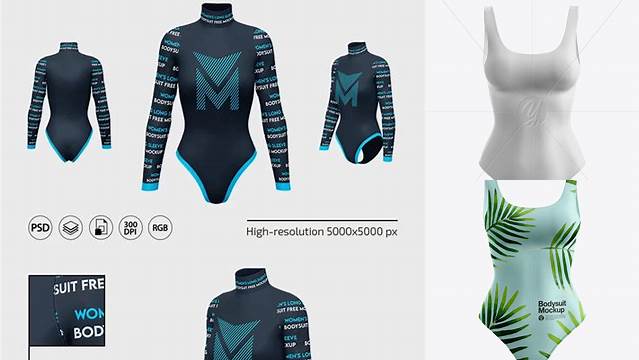 6410+ Women's Bodysuit PSD Mockup Front View Creative Free Photoshop Template