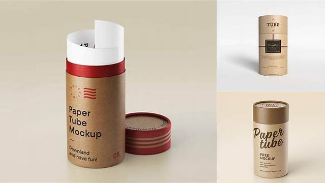 6414+ Kraft Paper Tube PSD Mockup High-Angle Shot Elegant and Stylish Free PSD