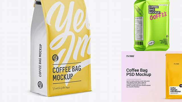 6420+ Matte Coffee Bag With Tin-Tie PSD Mockup Professional PSD Mockup