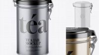 6420+ Metallic Tea Round Jar With Locking Lid PSD Mockup Downloadable PSD Design Template