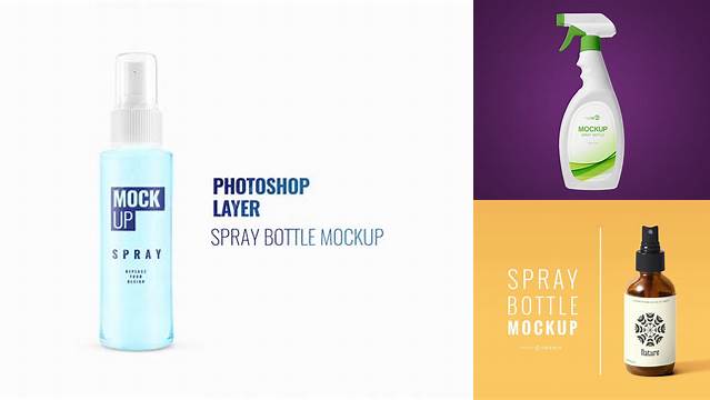 6427+ Opened Glossy Spray Bottle PSD Mockup Easy-to-Use PSD Template