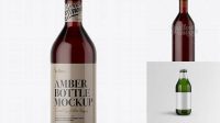 643+ 1L Dark Amber Glass Bottle With Red Beverage PSD Mockup Easy-to-Edit PSD