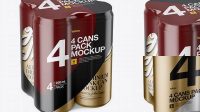 6432+ 4 Matte Metallic Cans in Shrink Wrap PSD Mockup Half Side View Custom Mockup PSD for Free