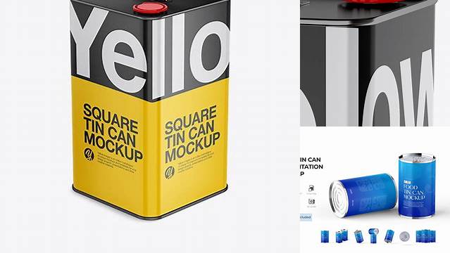 6434+ Glossy Square Tin Can PSD Mockup Half Side View Creative PSD Resources