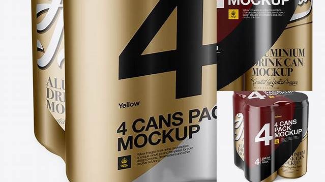 6435+ 4 Matte Metallic Cans in Shrink Wrap PSD Mockup Half Side View Modern PSD Templates