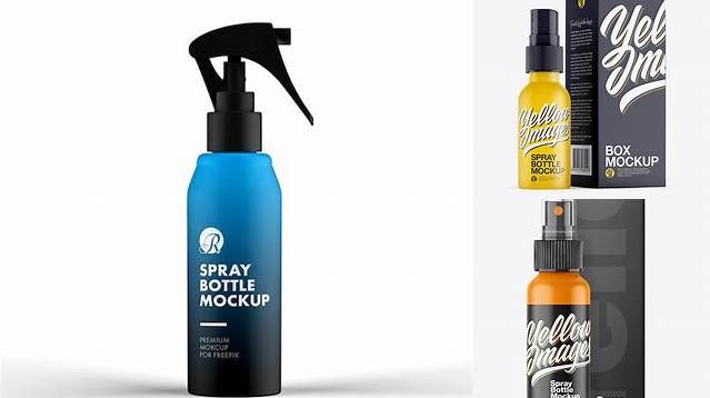 6437+ Matte Spray Bottle with Matte Paper Box PSD Mockup Download Free PSD