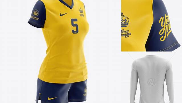 6438+ Women’s Rugby Kit with V-Neck Jersey PSD Mockup Halfside View Elegant Photoshop Mockup