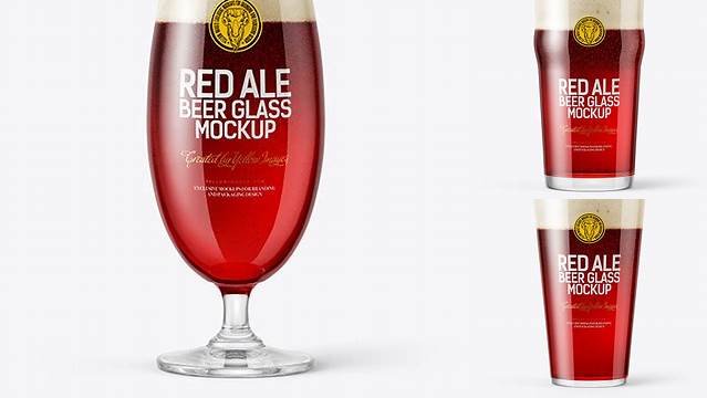 6446+ Red Ale Beer Glass PSD Mockup Free Photoshop Mockup Design