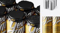 6448+ Pack with 6 Matte Metallic Aluminium Cans with Plastic Holder Half Side View Free PSD for Creatives