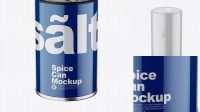 6449+ Glossy Spice Can PSD Mockup Front View High Angle Shot Easy-to-Use PSD Template