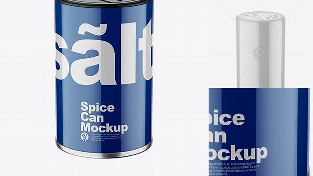 6449+ Glossy Spice Can PSD Mockup Front View High Angle Shot Easy-to-Use PSD Template