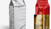 645+ Metallic Coffee Bag With Clip PSD Mockup Half Side View Free Download Design Mockup