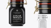 6453+ 900ml Matte Ceramic Jam Jar with Clamp Lid PSD Mockup Half Side View High-Resolution Editable PSD