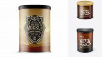 6456+ Matte Coffee Tin Can PSD Mockup High-Angle Shot Premium Design Freebie