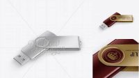 646+ Open Metallic USB Flash Drive PSD Mockup Halfside View High-Angle Shot Exclusive Free Photoshop Mockup