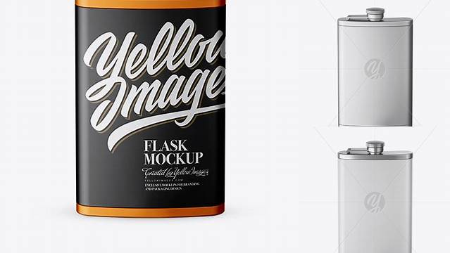 6466+ Matte Steel Flask PSD Mockup High-Angle Shot Photoshop Freebie