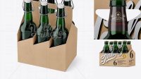 6471+ Kraft Paper 6 Pack Green Bottle Carrier PSD Mockup Halfside View High Angle Shot Free Graphic Mockup PSD