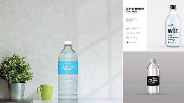 6472+ Clear PET Bottle With Tonic Water PSD Mockup Smart Object PSD Free Resource