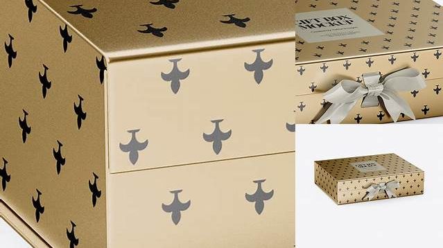 6485+ Metallic Gift Box With Bow PSD Mockup Half Side View High-Angle Shot Free Professional PSD Download