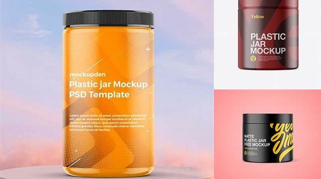 6486+ Plastic Jar in Matte Shrink Sleeve PSD Mockup Free PSD for Creatives