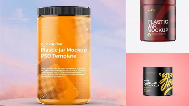 6486+ Plastic Jar in Matte Shrink Sleeve PSD Mockup Free PSD for Creatives