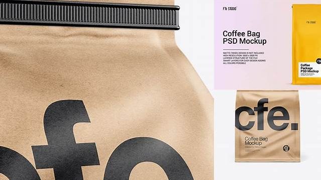 6494+ Kraft Paper Coffee Bag With Tin-Tie PSD Mockup Half Side View Exclusive Free Photoshop Asset