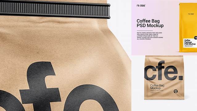 6494+ Kraft Paper Coffee Bag With Tin-Tie PSD Mockup Half Side View Exclusive Free Photoshop Asset