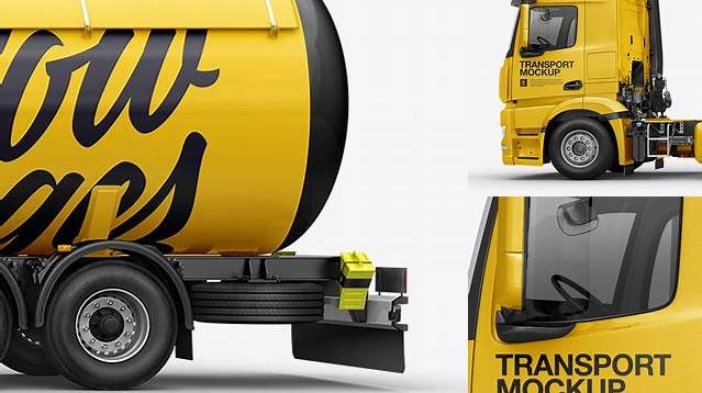 6495+ Mercedes-Benz Gas Tank Truck PSD Mockup Left Side View Photoshop PSD Free for Designers